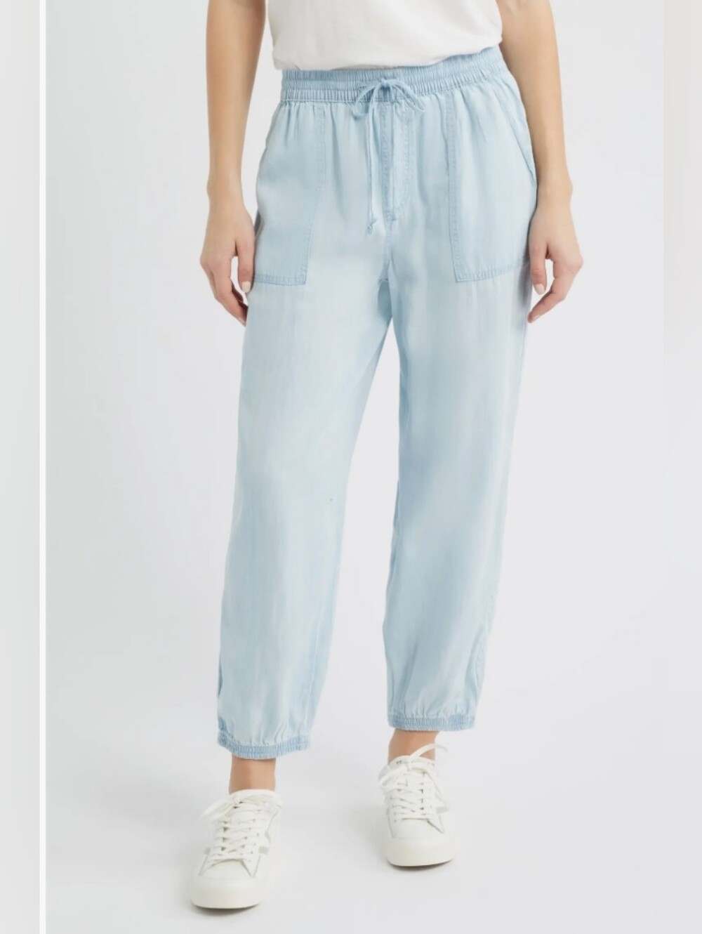 New Beachlunchlounge Andi Chambray Drawstring Joggers Bleach Light Wash Size XS